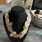 Gold Tone Leaf Statement Collar Necklace Cable Chain Lobster Clasp — photo 4