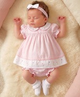 Baby Girl Dress Set Outfit Embroidered Bow Headband Pink