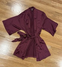 Victoria's Secret Satin Kimono Robe Burgundy XS/S Tie Closure 3/4 Sleeve