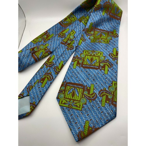 Platypus Wembley Vintage 70s Blue Green Psychedelic Geometric Wide Mens Tie