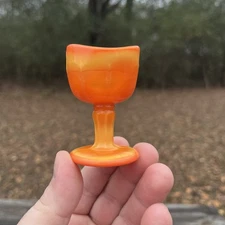 Slag Glass Orange Swirl 8 Paneled Eye Wash Cup ~ UV Reactive Rosso Glass ~