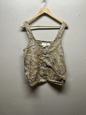 Cynthia Rowley Linen Floral Button Front Tank Top Size Large 100% Linen Boho
