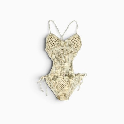 Vintage Y2k Swimsuit Crochet Frederick s of Hollywood One-Piece Monokini - M