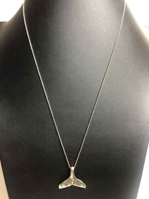 7816 VNTG Sterling silver signed SLC 925 Whale Tail Pendant 18'' Necklace 4.1gram