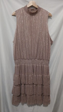 MSK Metallic Knee-Length Tiered Shift Dress 3X Serene Mauve Pink Sleeveless