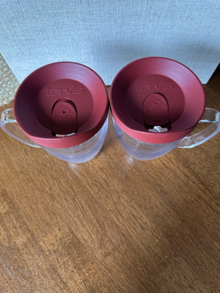 Tazas transparentes Tervis Tumbler, juego de 2, tapas borgoña, 16 oz Foto 2 de 4