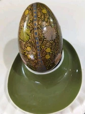 MCM Figgjo Flint Norway VTG 70's Egg Cup & Faberge Egg Avocado Green Gold
