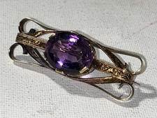 Spilla Art Decó In Oro 14 Carati E Ametista Anni 40