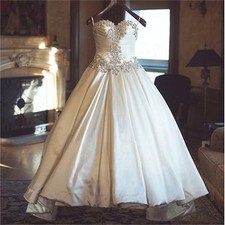 Sweetheart Satin Ball Gown Wedding Dresses Crystal Beaded Bridal Gowns Lace Up