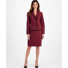NWT Le Suit Contrast Trim Bordeaux Petite Ski...