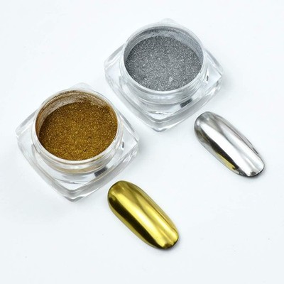 Metallic Chrome Powder, 2 Jars Nail Art Mirror Glitter Effect Chrome Pigment Po
