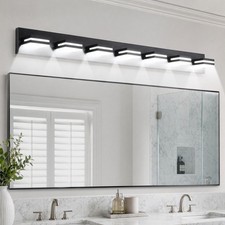 55'' Modern Vanity Light 7 Lights Black LED Bathroom Mirror Wall Sconce Fixture