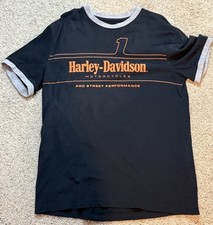 Harley Davidsons Women’s Racing Ringer Tee Black Short Sleeve T-Shirt Size Large