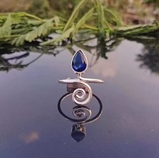 Blue Iolite 925 Sterling Silver Ring: Boho Wire Statement Ring All Size R 520