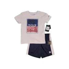 HURLEY Big Boys 2pc Short Sleeve Shirt Shorts Set White/Blue Sz 5 NWT