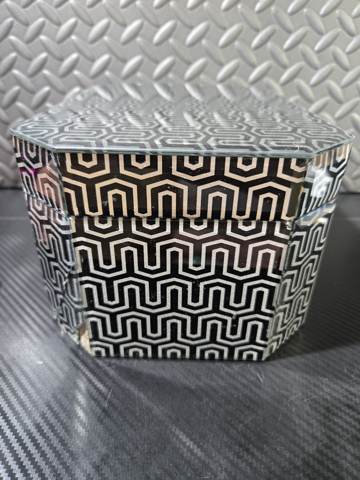 Vintage Black And Silver Multi-Compartment Mirrored Lucite Jewelry Box image 6