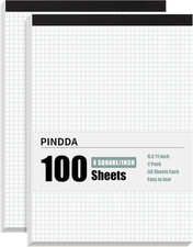 Graph Paper Notebook, 2 Pack, 8.5 X 11 Grid Paper, 4X4 Graph Ruled, 50 Sheets pe