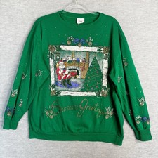 VTG Christmas Holiday Time Crewneck Size M Cottagecore Village Sweatshirt Ugly