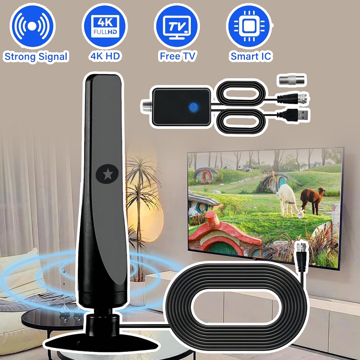 1080P 4K TV Aerial Indoor Digital TV Ariel with Booster Portable Freeview  Aerial