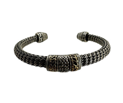 Effy D'oro Sterlingsilber & 14K Gelbgold Diamant Armreif Armband 6 Zoll
