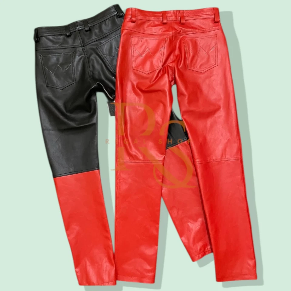 Par de dos pantalones de cuero genuino de piel de cordero para hombre pantalones de cuero estilo clásico Foto 2 de 4