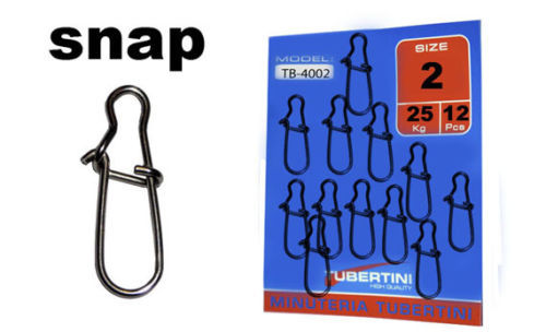 2 BUSTE TB4002 TUBERTINI SUPER SNAP SIZE 2 MOSCHETTONE X SPINNING 25 KG PZ 12 - Foto 1 di 1