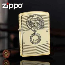 Armor High Polished Gold Carved Stripes Harley Davidson Zippo Lighter US