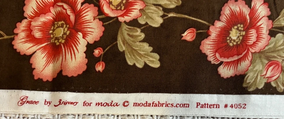 Grace by 3 Sisters for Moda Striped Florals Brown Beige Cotton 22W x108L inches - Image 3 of 4
