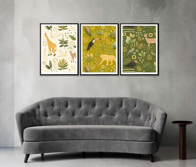 Wildlife Animals Vector Abstract Set of 3 Poster Art Prints Unframed QUALITY