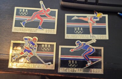 1992 Winter Olympic Games Albertville stickers (4) hockey skating skiing 