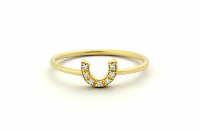 Diamond Memory Gold Ring 7 Diamonds 0.08 Carats in 585s 14K Gold Horseshoe Luck
