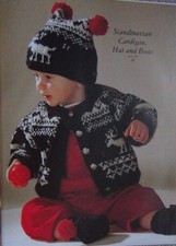 SCANDINAVIAN CARDIGAN ~HAT/BOOTS~ DOUBLE KNITTING PATTERN SIZE 6-12 MONTHS (BDB)