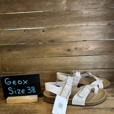 New Womens Geox Brionia White Patent Leather Square Print Sandals Size 38 US 8 M