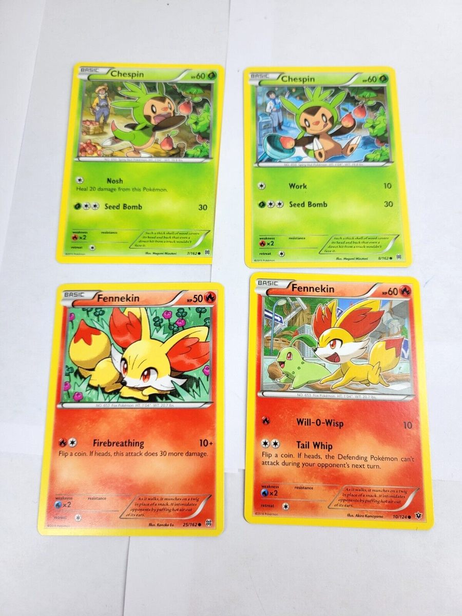 Chespin Fennekin Pokemon Card TCG Lot Set of 4 Fire Grass Type For