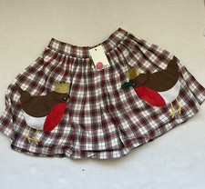 MINI BODEN Holiday Bird Applique Check Flannel Skirt NEW Size 7-8y