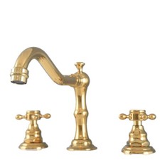 Polished Gold Brass Widespread Bathroom 3 Holes Faucet Mixer Water Tap fnf981