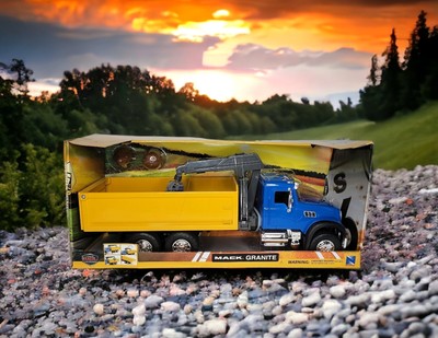 New Ray 2021 Mack Granite with Crane and Rocks Blue & Yellow Long Haul Truckers