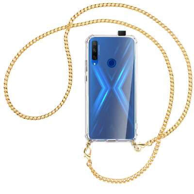 Handykette für Honor 9X, 9X Premium goldfarbene Kette (G) Hülle mit Band Kordel