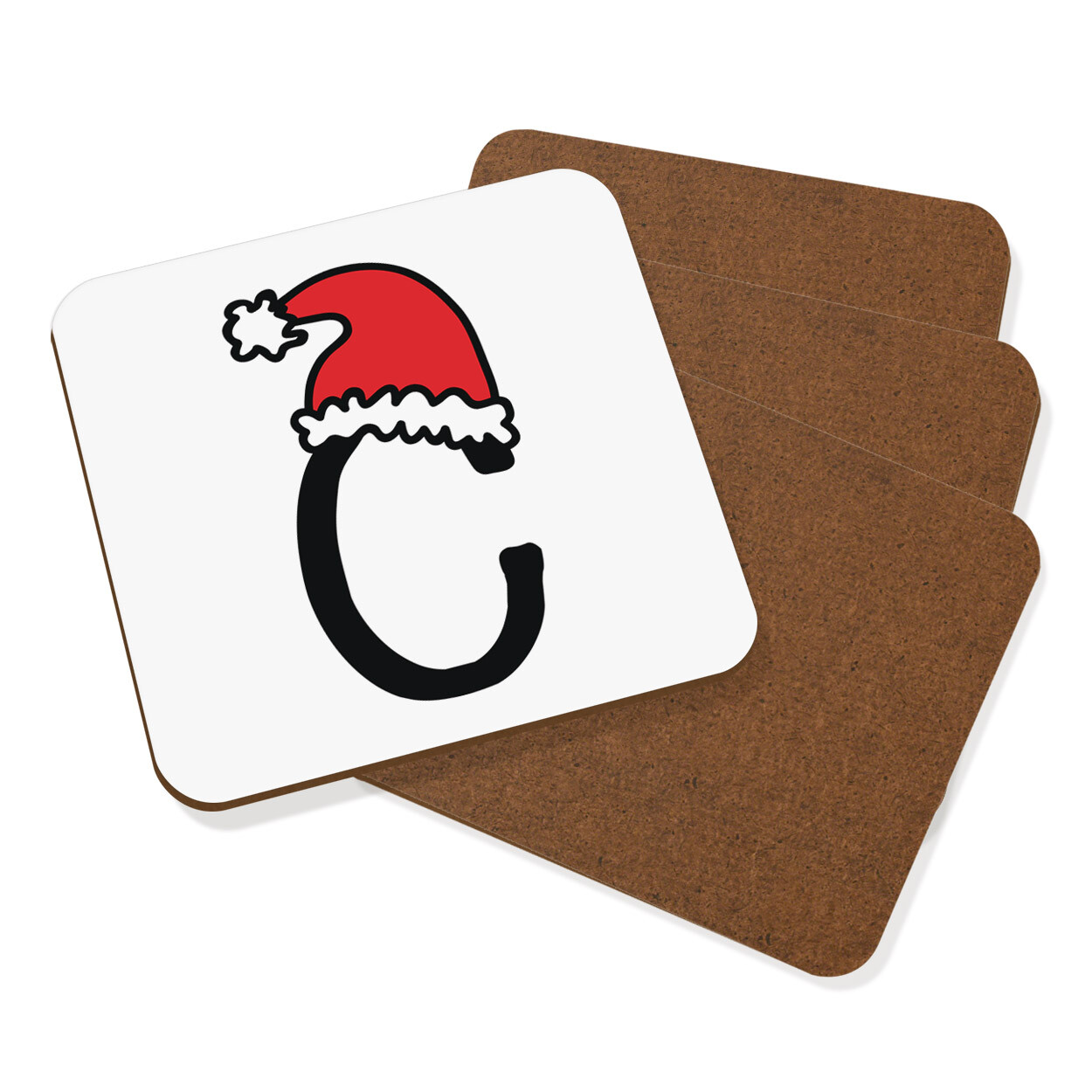 Letter C Christmas Hat Coaster Drinks Mat Set Of 4 Santa Father Kids Alphabet
