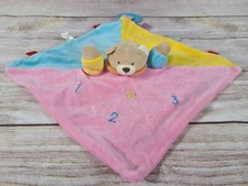 Vintage Plush Teddy Bear Puppet Lovey Security Blanket Teether Pink Yellow Blue