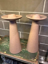 vtg mcm retro taupe pair of rare california original by JARU candlestick holders