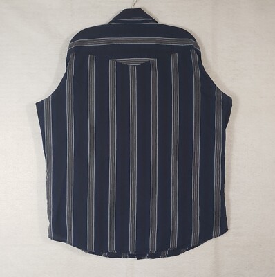 Vintage Bit Bridle Pearl Snap Shirt Mens XL XLarge Blue Striped