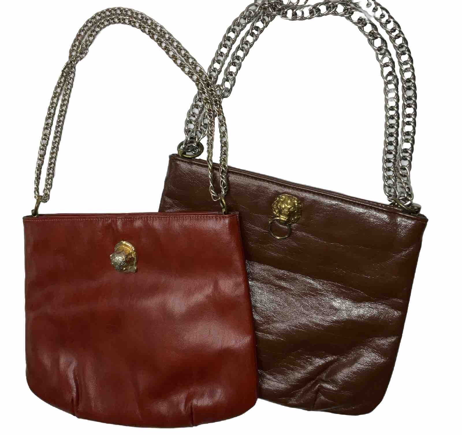 Vintage Mardane Purse Leather Shiny Shoulder Purse Bag Lion Head Retro