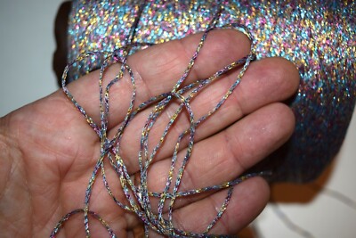 Light Multi 1.5mm Zari Lurex rope yarn, metallic thread Unique yarn 50 yards