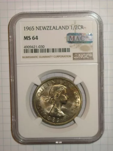 New Zealand 1965, 1/2 Crown MS 64 NGC, MAC!