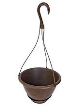10" Brown Hanging Basket with Saucer - Round Plastic Pots - Koba - Choose Qty