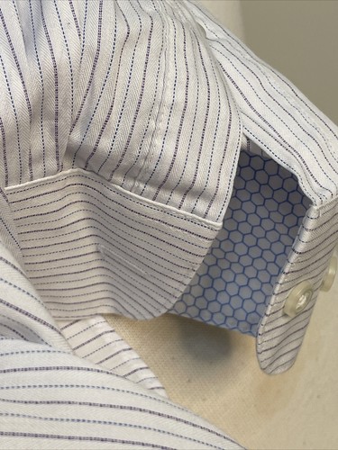Van Heusen Men's Stretch Blue Striped Long-Sleeve Collared Button Up Size- 17.5 - Picture 11 of 11