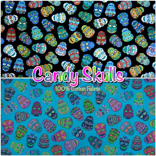Candy Skull Fabric Halloween Cotton Mexican Day of the Dead Patchwork Quality - Picture 3 of 13
