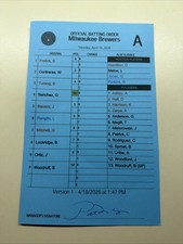 4-18-04 Milwaukee Brewers - Game Used Umpire Lineup Card - Craig Counsell