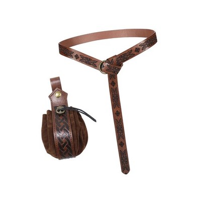 Herren Mittelalter Ritter PU Leder Gürtel Accessoires mit Gürteltasche geprägtes Muster